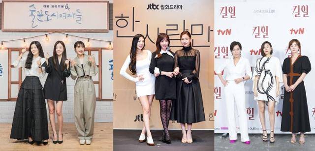 '술꾼도시여자들' 이선빈 한선화 정은지, '한 사람만' 조이 강예원 안은진, '킬힐' 이혜영 김하늘 김성령이 워맨스의 케미스트리를 담았다. 티빙, JTBC, tvN 제공