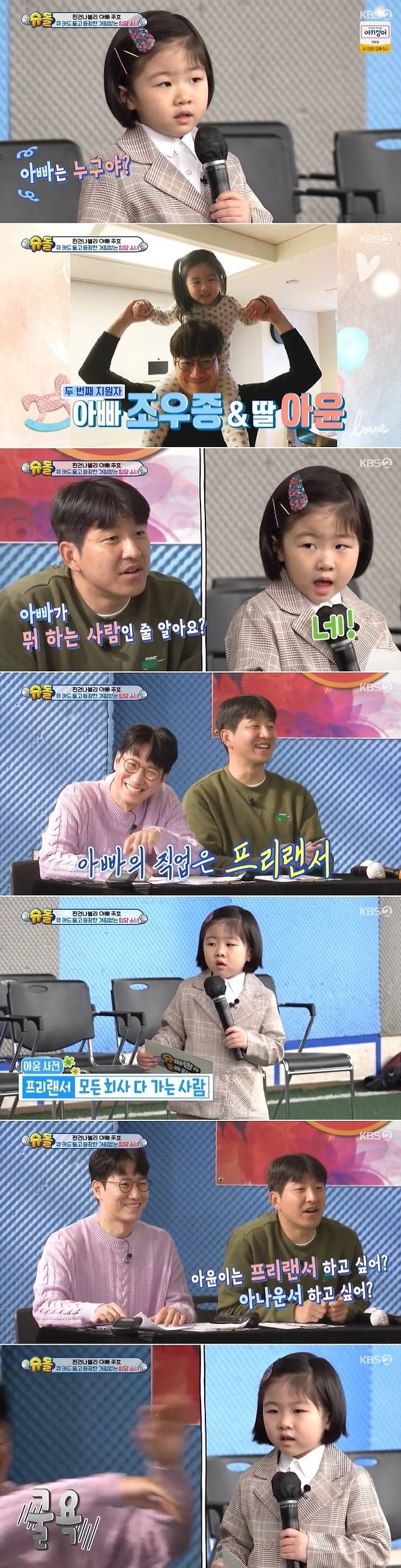 Ayun, a six-year-old daughter of the couple, Daeun Jeong, appeared in The Return of Superman.On February 27, KBS 2TV Superman Returns, Park Joo-ho founded Pachoo Little Football Team and recruited members.Cho Woo-jong has MC for the audition.On this day, the daughter of the couple, Daeun Jeong, appeared in a surprise. Joo Jong showed up as a clean MC when he saw Ayun walking in the toddler.Asked by Park Joo-ho, Do you know what your dad is? Ayun answered Freelancers and made everyone burst.Freelancers go to all companies, he said.On the other hand, when asked about the job of her mother, KBS, Announcer Daeun Jeong, she said, Announcer and Announcer goes to one company.
