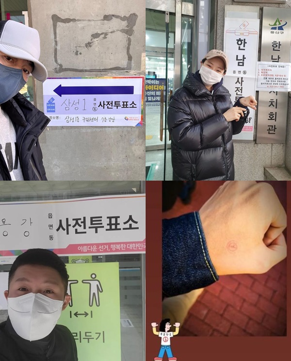 While the 20th presidential election pre-vote began on April 4, entertainers are encouraging voting by leaving a pre-voting shot on SNS.Actor Yeo Jin-goo posted a vote completion and a voting certification shot on his instagram on the 4th day of the presidential election.The photo contained a pre-voting confirmation card with the name of Yeo Jin-goo, whose electoral register, registration number and polling place name were hidden.Actor Kim Sung-sung posted a picture of a picture of a woman wearing a blue vest and taking a thumb-up pose with an article I made, for me, for a pre-vote.Singer Lee Seung-hwan also wrote an article with the authentication shot, Vote: Smart, sincere and competent.Singer Junsu posted a picture on her Instagram story; the photo, which appeared to have been taken after the vote, showed Junsu standing in front of a sign at the Sinsa-dong pre-polling station.Singer Song Gain, broadcaster Jang Sung-gyu, Kim Shin-young, comedian Kang Jae-joon, actor Shin So-yul, and Kim Sun-a also encouraged voting by taking a certification shot shot shot in front of the polling place or in front of a sign guiding the polling place.The celebrity certification procession continues on the last day of the pre-vote, with actors Jung Woo-sung and Lee Jun-ki taking pictures of the pre-polling stations on their instagram on the afternoon of the 5th.Pregnant actors Lee Ha-nui and gagwoman Kim Yeong-hee also found the polling place.Lee Ha-nui said, It is good to be able to vote quickly without standing in line because I vote early in the morning.Kim Yeong-hee also took the photo with Pre-vote with Mrs. Kwon and Hilton before she went to perform. Waiting and waiting. Thank you for the pregnant woman.I will check and check and check again to see if it will spread. I hope everyone will live in a good world. Celebrities who posted photos of stamps on the back of their hands also attract attention.Actor Jin Seon-gyu wrote, I hope that my small and precious vote will be a great power for the better Republic of Korea. Lets vote together.Group BTS Jay Hop also posted a picture of a voting stamp on the back of his hand with an emoticon called Voting Complete.In addition, broadcaster Jo Se-ho and comedian Kim Young-chul are actively promoting voting by posting photos after voting.The pre-election turnout for the 20th presidential election, which started at 6 a.m. on the 4th, was 32.8 percent as of 4 p.m. on the 5th. The vote will run until 6 p.m. on the same day.