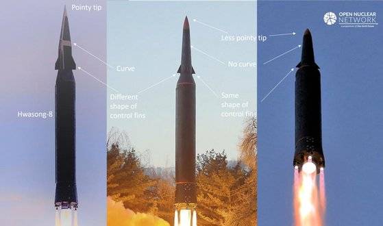 북한이 발사한 극초음속 미사일 비교. Open Nuclear Network