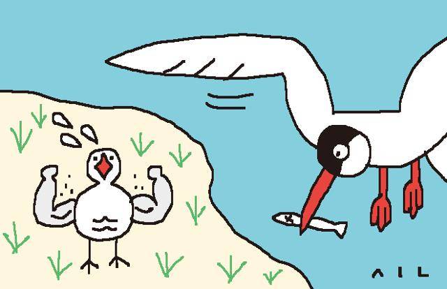 북극제비갈매기는 새끼의 체력을 기르기 위해 먹이를 멀리 던져줘 힘들게 이동해 먹도록 한다.