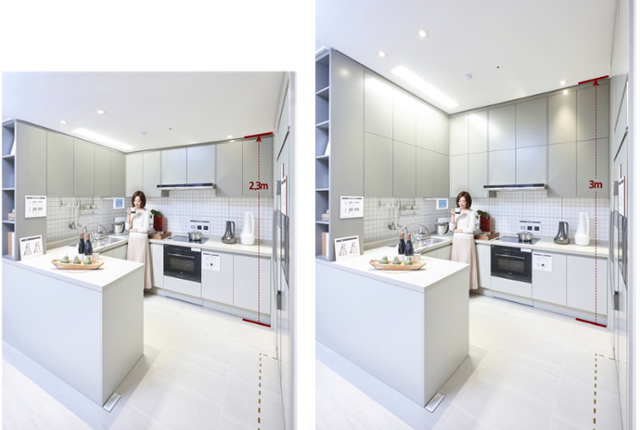 천장고 차이에 따른 개방감 및 수납공간 차이. 피데스개발 제공