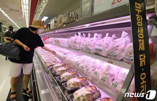 서울의 한 대형마트에서 고객이 닭고기를 살펴보고 있다(사진은 기사 내용과 무관함). /뉴스1 © News1 임세영 기자