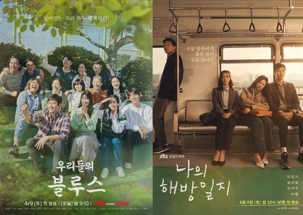 On the same day, the two pieces of The Departure Saturday drama received mixed reports, and viewers are paying attention to whether they will continue to perform well or succeed in rebounding.According to Nielsen Korea on the 18th, TVN Saturday Drama Our Blues, which was broadcast the previous day, recorded 9.2% (based on paid households), and JTBC Saturday Drama My Liberation Diary recorded 2.3%.As a result, Our Blues has renewed its highest audience rating, while My Liberation Diary has recorded its own lowest audience rating.The two films were first broadcast on the same day, on the 9th, while Our Blues was The Departure at 7.3 percent at the time, while My Liberation Diary was 2.9 percent.Considering that My Liberation Diary is about 1 hour and 20 minutes later than Our Blues, there was a certain gap.In the case of Our Blues, Noh Hee-kyungs next work and actors Lee Byung-hun, Shin Min-ah, Kim Woo-bin and Han Ji-min were attracting attention.It is also composed of OmniBus format and has the advantage of being able to enjoy works with short breathing.My Liberation Diary has put forward the unbearable lovely happy resuscitation of the unbearably rustic three brothers and sisters.Kim Seak-yoon, who directed the production, said, My Liberation Diary is a story of people who dream of happiness. I think this drama is the growth of adults.Both works have a story about humanism rather than a specific genre such as romance comedy.However, if Our Blues has told stories of all ages, including lovers, friends, grandmothers and granddaughters, My Liberation Diary has been a comfort for adults.The stories Drama tells fix certain viewing layers.My Liberation Diary is based on the growth of adults, so the audience can not help but naturally face adults.TVN and JTBC are already fighting for the Saturday drama twice.The previous work of the two works, tvN Twenty Five Twenty One and JTBC Meteorological Agency People: In-house Love Cruelty, also made The Departure on the same day.Twenty Five Twinty One and Meteorological Agency People: In-house Love Cruelty were 6.4% and 4.5%, respectively, and the Departure ended with 11.5% and 7.3% in the final round.Where can I laugh with this Saturday drama?I wonder if Our Blues can drive the momentum to the end and whether My Liberation Diary can succeed in rebounding.As the fourth episode has just aired, there is plenty of opportunity to catch viewers.
