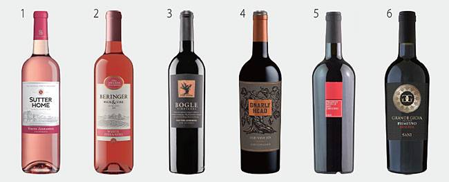 1. 셔터홈, 화이트 진판델 2. 베린저, 화이트 진판델 3. 보글, 올드 바인 진판델 4. 날리 헤드, 올드 바인 진판델 5. 페우디 디 산 그레고리오, 프리미티보 디 만두리아