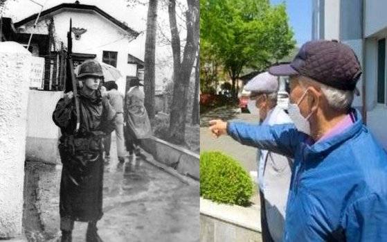 우 순경 사건 직후 궁류지소 앞 모습. 오늘쪽은 지난달 20일 전종택씨가 궁류지소 쪽을 가리키며 사건 당시 상황을 설명하고 있다. 중앙포토