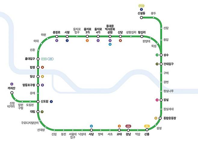 서울 지하철 2호선 노선도.