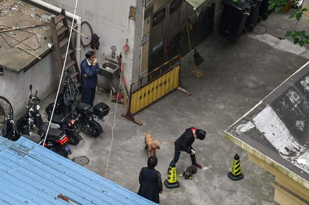 지난 11일 (현지시간) 코로나19 봉쇄령이 내려진 중국 상하이의 주거 지역 골목에 주민들이 나와 있다.  /AFPBBNews=뉴스1
