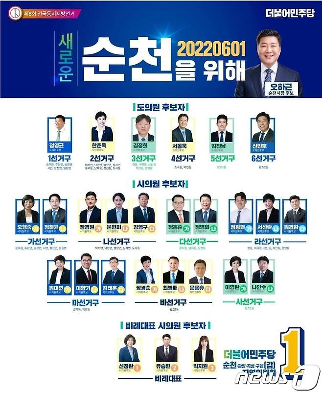 6·1지방선거 더불어민주당 순천·광양·곡성·구례갑 지역위원회 홍보 포스터.