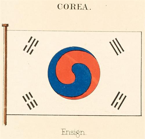 1882년 '해양 국가들의 깃발'에 실린 '이응준 태극기'.