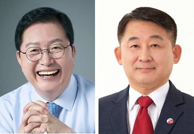 대전 서구청장 선거에 출마한 더불어민주당 장종태 후보(왼쪽)와 국민의힘 서철모 후보.