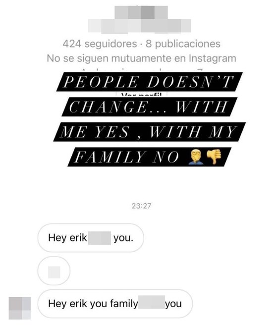 토트넘 홋스퍼에서 손흥민과 함께 뛰었던 아르헨티나 축구선수 에릭 라멜라가 인스타그램에서 자신의 가족을 향한 욕설을 보낸 누리꾼의 메시지를 공개했다. [사진 온라인 커뮤니티 캡처]