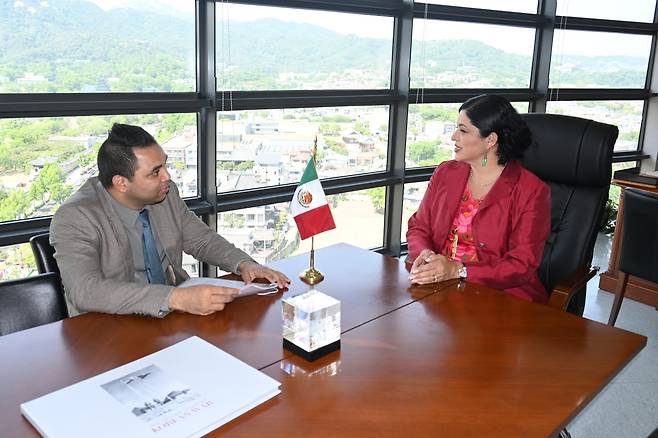 Mexican Culture Minister Alejandra Frausto Guerrero discusses Mexico-Korea Cultural cooperation and Korean creative industry during an interview with The Korea Herald at the Embassy of Mexico in Seoul on Tuesday. (Sanjay Kumar/The Korea Herald)