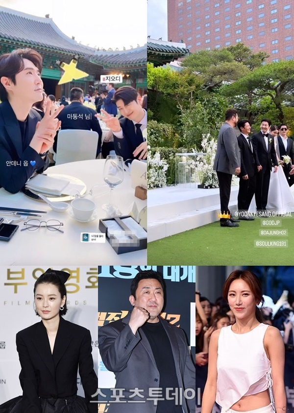 Wedding ceremony of group god member and actor Yoon Kye-sang is a hot topic.Yoon Kye-sang posted a five-year-old CEO and a Wedding ceremony at the Shilla Hotel Guest House in Jung-gu, Seoul on September 9.Since then, the Wedding ceremony has been unveiled and attracted public attention.On this day, the Wedding ceremony was held by singer and actor Rain.In addition, the god complete body from Joon Park, Denian, Son Ho Young and Kim Tae Woo took on the Wedding ceremony celebration and sang the hit songs 0% and Candlelight One.Yoon Kye-sang also took to the stage together.According to a photo released by Kim Tae Woos wife Kim Ae-ri on SNS, god members attracted attention by showing a bright smile while standing next to Yoon Kye-sang.Yoon Kye-sang is impressed by singing org alone after gods celebration.Gods eldest brother, Joon Park, took on the grooms side congratulatory address; the brides best friend, actor Jung Yu-mi, was the brides side congratulatory address.Jung Yu-mi also played as a wedding photo bridesmaid for the Yoon Kye-sang couple.The attendance of Ma Dong-Seok and Ye Jung-hwa, who are openly devoted to this, also became a hot topic.Ma Dong-Seok has a relationship with Yoon Kye-sang to film Crime City together.Ma Dong-Seok, who came to the ceremony in a black suit, sat alongside Ye Jung-hwa and celebrated the marriage of Yoon Kye-sang.The two men remained until the reception and said that they had greeted the Yoon Kye-sang couple.Ma Dong-Seok has been in public love for six years since 2016 with his 17-year-old younger Ye Jung-hwa.Wedding ceremony Attendance proved the strong love front of both.In particular, Joon Park is the back door of the scene, which led to a response to Ma Dong-Seok, Lets call him like Dong Seok, while singing Candlelight One.The guest return was also released. The return was reportedly the brands perfume, which was represented by the wife of Yoon Kye-sang.