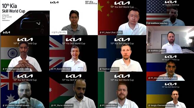 온라인으로 진행된 '제10회 기아 전세계 정비사 경진대회' 수상자들의 모습(기아 제공)© 뉴스1