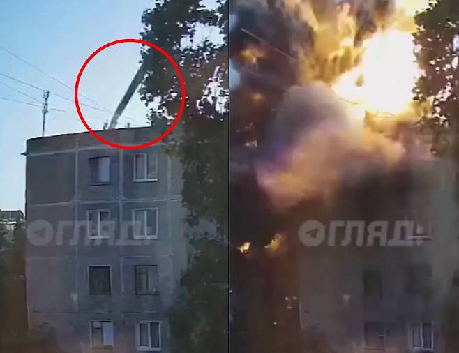 러시아군이 쏜 미사일이 우크라이나 미콜라이우 지역 아파트를 공격하는 모습. /@Gerashchenko_en 트위터
