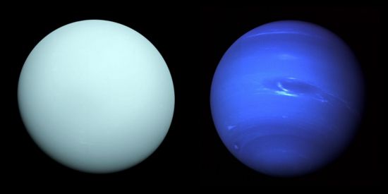 미국의 보이저2호가 1986년 촬영한 천왕성(왼쪽)과 1989년 촬영한 해왕성.