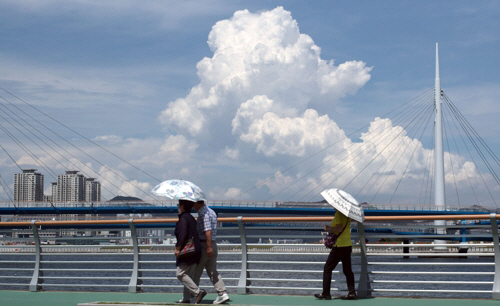 3일 오후 양산을 쓴 시민이 경남 창원시 한 산책로를 걷고 있다. 기사와 직접적 관련이 없음. [사진 출처 = 연합뉴스]