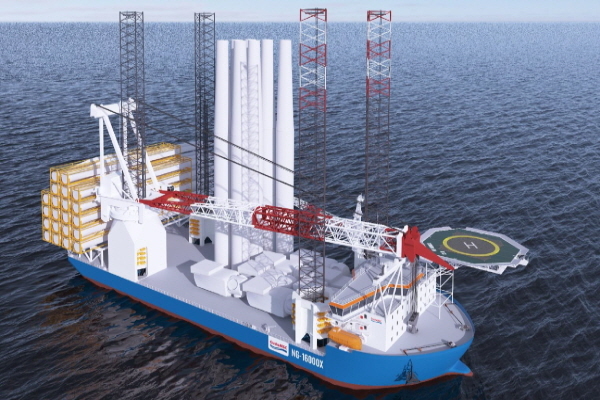 대우조선해양이 수주한 대형 해상풍력 발전기 설치선 ‘NG-16000X’의 조감도. 대우조선해양 제공