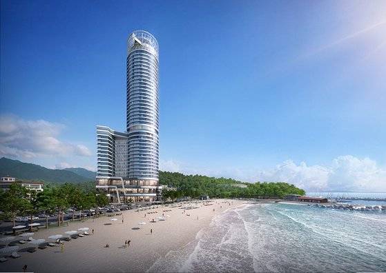 인스케이프 양양 바이 파르나스 투시도. 낙산해수욕장 바로 앞에 들어서는 39층 고급호텔급이다.