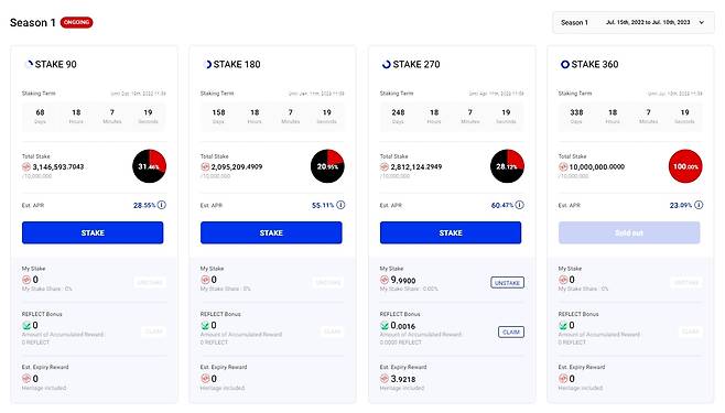 '위믹스''(WEMIX) 기반 스테이킹(예치) 서비스 '스테이크360'(Stake 360) (홈페이지 캡처) ⓒ 뉴스1