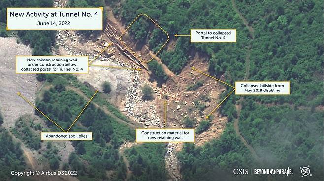 북한 함경북도 길주군 풍게리 핵실험장 4번 갱도 주변을 촬영한 인공위성 사진 (미 CSIS 비욘드패럴렐) ⓒ 뉴스1