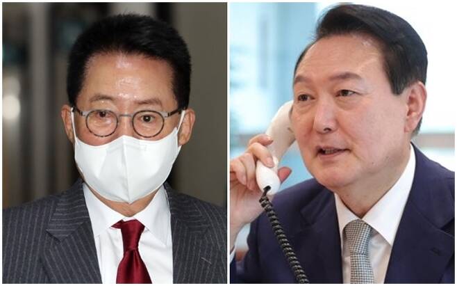 (왼쪽부터) 박지원 전 국가정보원장, 윤석열 대통령. / 사진=연합뉴스