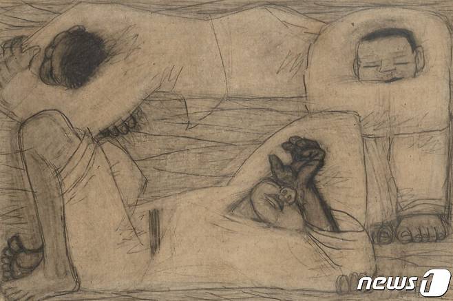 이중섭 작 '세 사람', 1942-1945, 종이에 연필, 18.3×27.7cm(국립현대미술관 제공). ⓒ 뉴스1