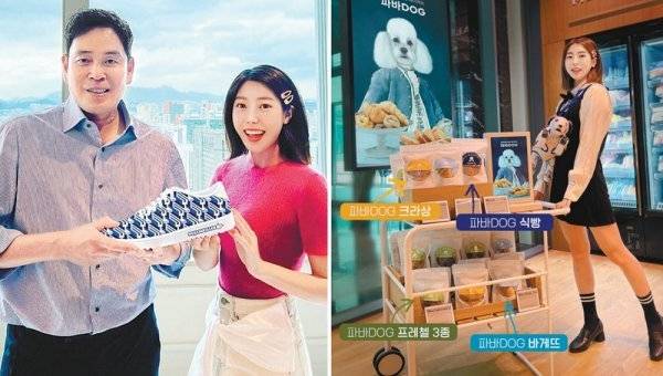 신세계 소속의 가상인간 와이티(YT)가 10일 인천 SSG랜더스필드에서 가상인간 최초 프로야구 시구로 본격 활동을 시작한다.
정용진 신세계 부회장과 포즈를 취한 모습(왼쪽)과 ‘랩 오브 파리바게뜨’를 방문해 ‘파바DOG’을 구매하고 있는 와이티.정용진
부회장 인스타그램. 사진제공 l SPC