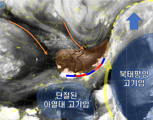 제7호 태풍 메아리가 지나간 뒤 한반도 기압계 상황. 기상청 제공