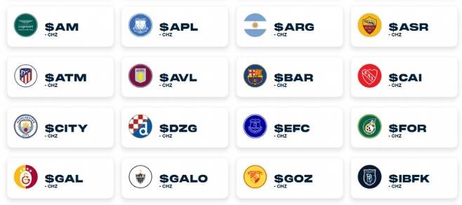 스포츠 팬토큰 플랫폼 '소시오스'(Socios)에 올라온 일부 축구구단 팬토큰 목록. /사진='소시오스' 홈페이지 캡처