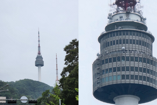 '갤Z폴드4'로 찍은 남산타워 모습. 오른쪽이 30배 줌 화면. 김나인 기자
