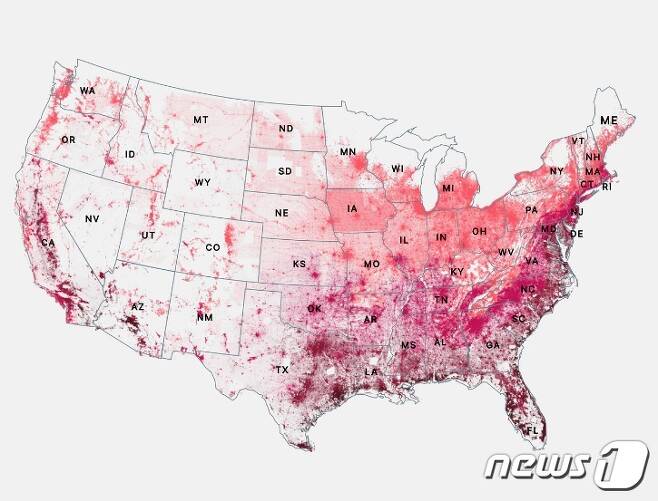 2053년까지 미국 내 대부분 지역에서 한 여름 기온이 섭씨 51도를 웃도는 이른바 '폭염 벨트'가 형성돼 극열 현상을 겪게 될 것이란 분석이 나왔다. 비영리 단체 퍼스트스트리트파운데이션(First Street Foundation) 갈무리
