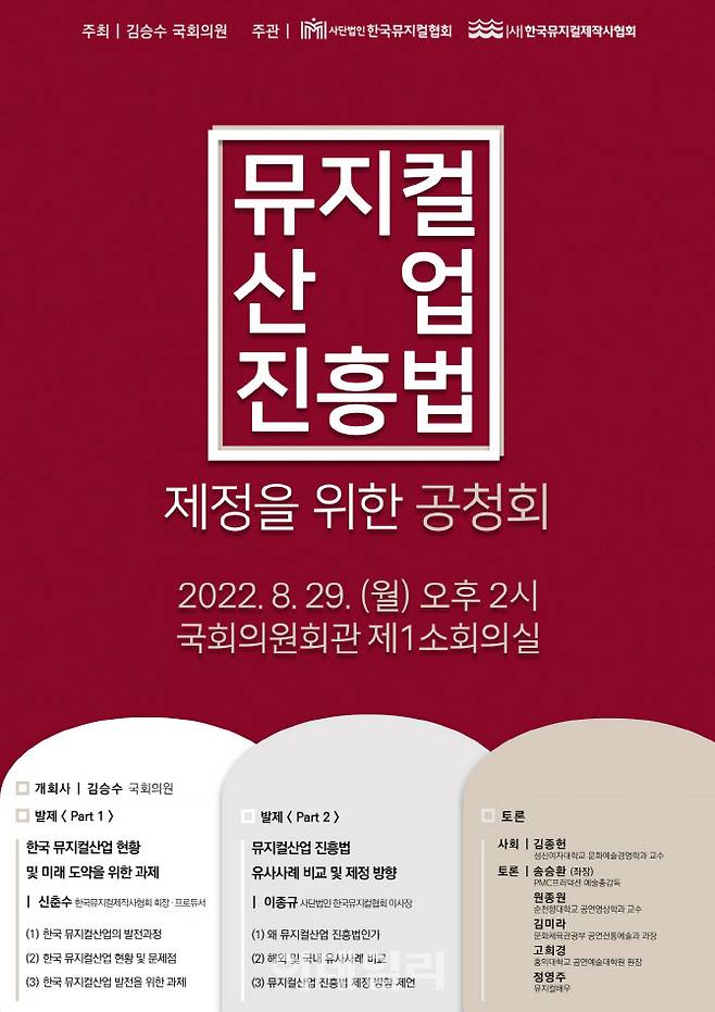 ‘뮤지컬산업 진흥법 제정을 위한 공청회’ 포스터. (사진=한국뮤지컬협회·한국뮤지컬제작사협회)