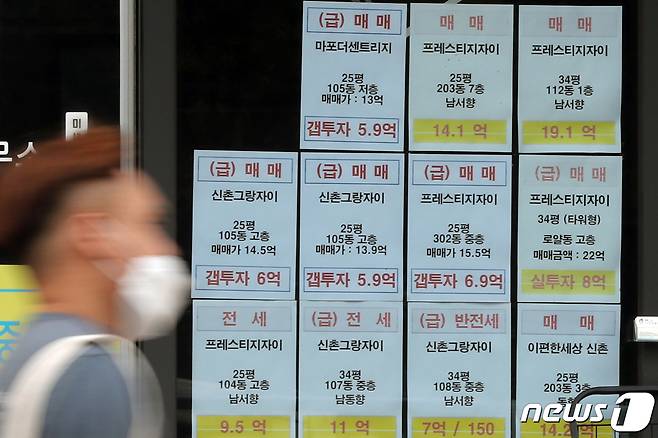 21일 서울시내 한 공인중개사 사무소에 매물 전단이 붙어있다. 2022.8.21/뉴스1 ⓒ News1 황기선 기자