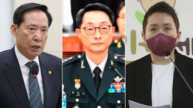 송영무 전 국방부 장관, 이석구 전 기무사령관(현 아랍에미리트 대사), 임태훈 군인권센터 소장(왼쪽부터) /조선일보 DB