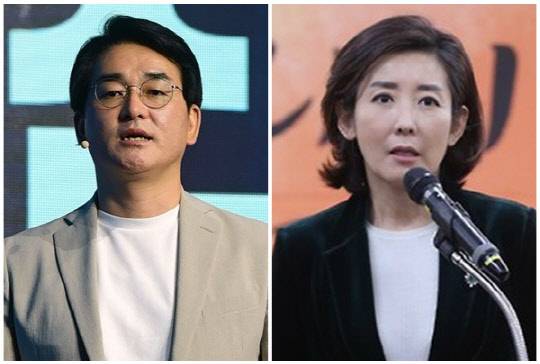 박용진(왼쪽) 더불어민주당 의원과 나경원 전 국회의원. <연합뉴스>