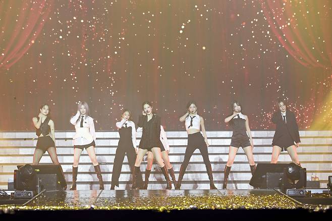 K-pop group fromis_9 conducts its concert "Love From." at the KBS Arena in Gangseo-gu, Seoul, on Friday. (Pledis Entertainment)