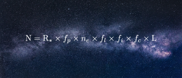 1961년 11월 1일 드레이크가 국립전파천문대에 모인 과학자들에게 처음 공개한 '드레이크 방정식'. 외계 문명의 숫자를 산정하는 공식이다. Universe@Home