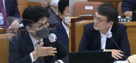 한동훈 법무부 장관(왼쪽), 김의겸 더불어민주당 의원 (사진=국회방송 캡처)