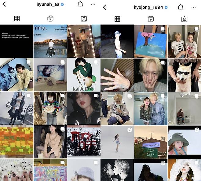 ▲ 현아 인스타그램(왼쪽)과 던 인스타그램. 출처| 현아, 던 인스타그램