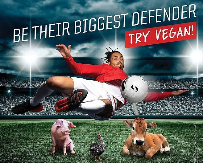 영국의 축구 선수 크리스 스몰링은 2019년 국제동물권단체 페타(PETA)와 함께 공장식 축산의 문제점을 알리고 채식을 권유하는 캠페인을 벌였다. 페타 제공