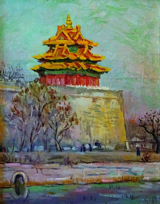 임군홍, ‘각루’, 1940년대, 개인 소장. 베이징 자금성의 각루 풍경을 그린 작품이 많이 남아 있다. 임군홍은 시간이 멎은 것 같은 고적한 풍경을 즐겨 그렸다.