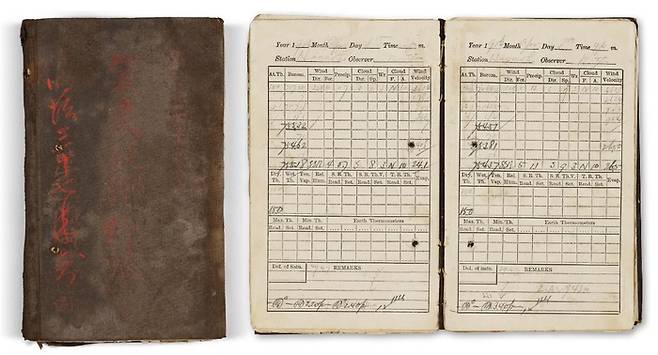 목포측후소 기상관측야장. 기상청 제공.