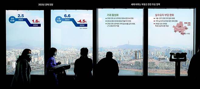 서울 63빌딩 전망대에서 바라본 한강 주변 아파트 단지들. 최근 부동산 경기가 얼어붙자, 정부는 내년에 주택 거래를 활성화하는 대책을 종합적으로 내놓기로 했다. /연합뉴스