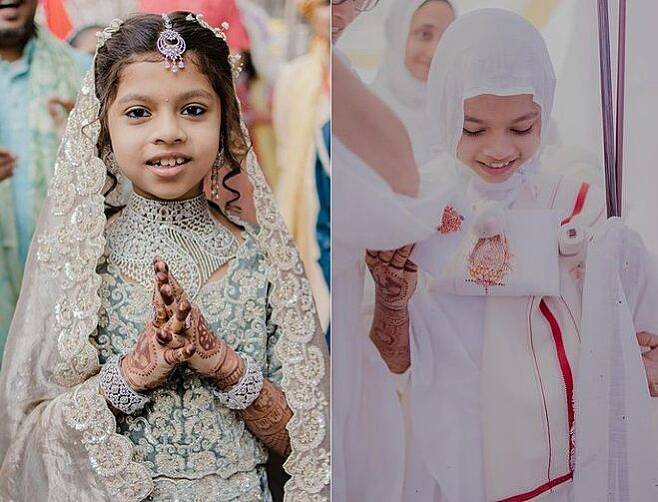 수백억대 상속권을 포기하고 자이나교 승려가 된 8살 소녀 데반시 상비. 사진은 왼쪽부터 출가 전후 모습이다. /인스타그램