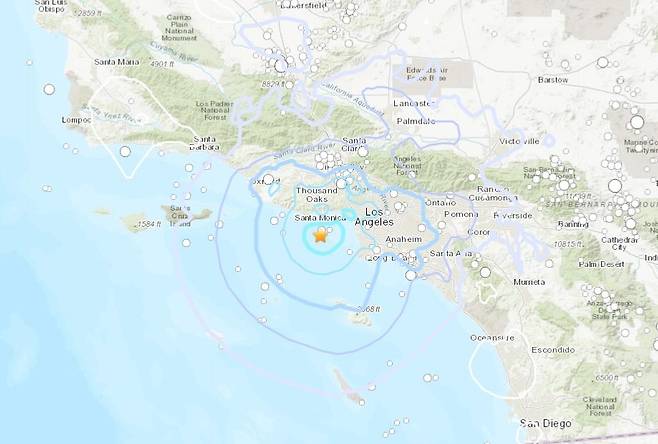 미국 말리부 인근 바다에서 규모 4.2 지진 [USGS 홈페이지 캡처. 재판매 및 DB 금지]