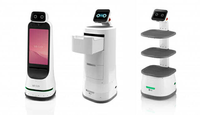 (왼쪽부터) LG 클로이 가이드봇, LG 클로이 서브봇(서랍형), LG 클로이 서브봇(선반형)(사진=LG전자)