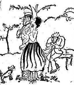 청춘남녀가 공원을 거닐고 있는 모습. 1920년대는 연애의 시대였다. 만문만화가 안석주가 조선일보 1928년4월4일자에 그린 '봄1-무언극'