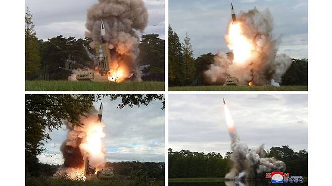 북한 신형 단거리탄도미사일 KN-24. 북한판 에이태큼스라고 불리며 핵 탄두 탑재가 가능하다고 평가된다.